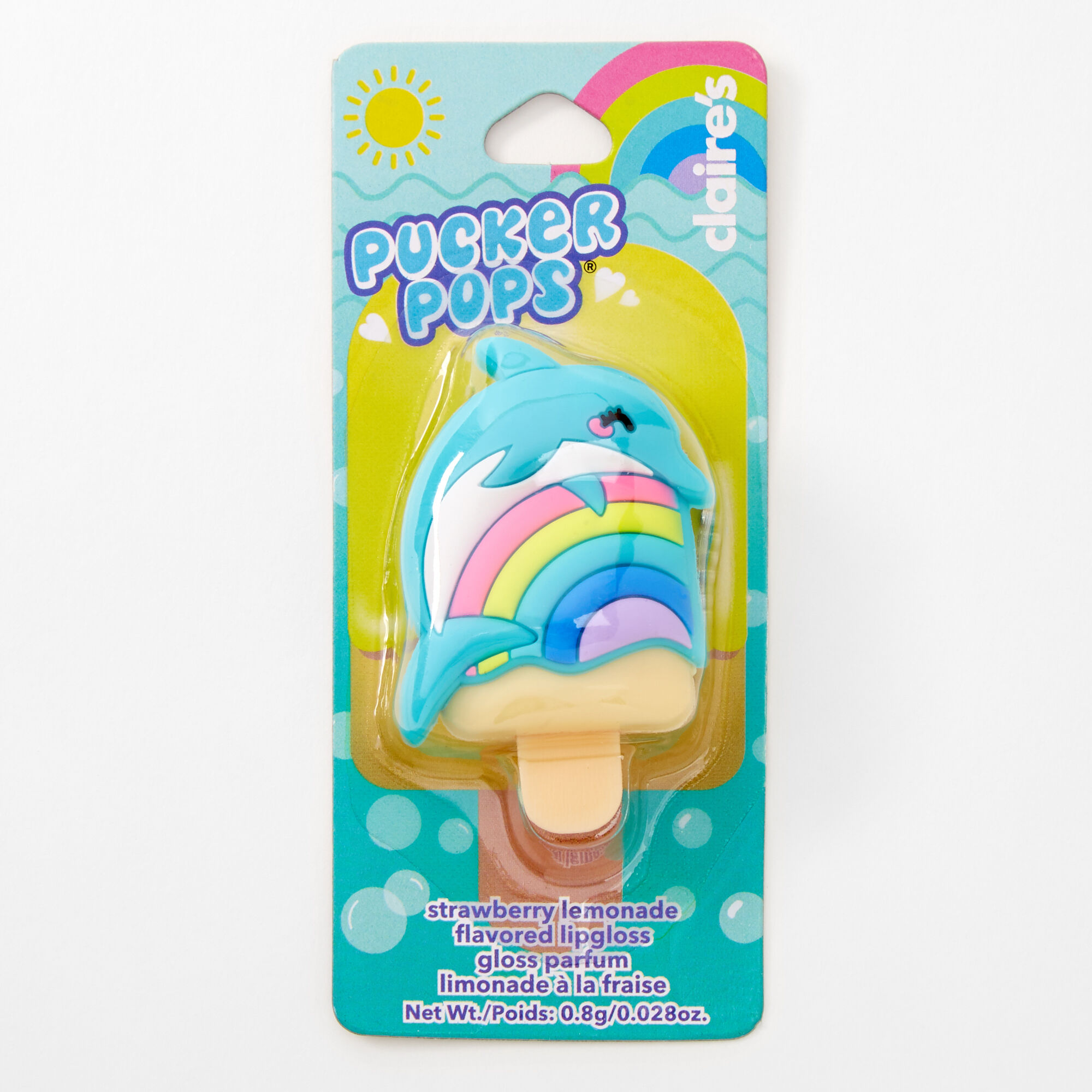 Pucker Pops® Rainbow Dolphin Lip Gloss - Strawberry Lemonade,