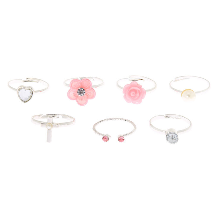 Claire's Club Diamond Box Rings - Pink, 7 Pack | Claire's