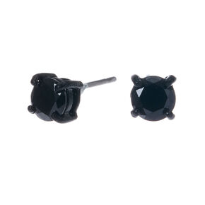 Black Cubic Zirconia Round Stud Earrings - 5MM,