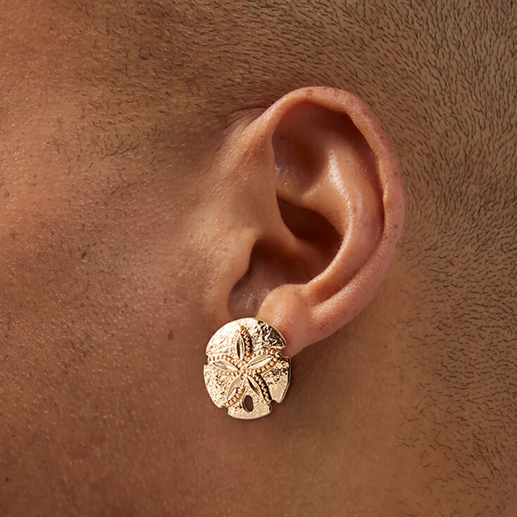 Gold-tone Sand Dollar Stud Earrings,