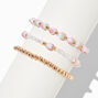 Pink Rose Beaded Stretch Bracelets - 3 Pack,