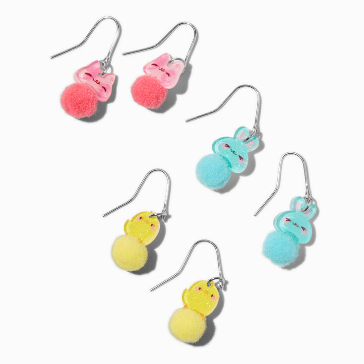 Pendantes 1,5&nbsp;cm lapins et poussins pompons - Lot de 3,