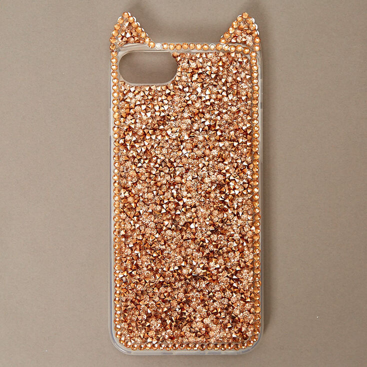 Coque de portable motif chat en strass &eacute;cras&eacute; couleur dor&eacute; rose,