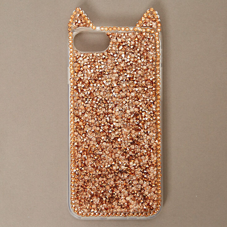 Rose Gold Crushed Crystal Cat Phone Case,