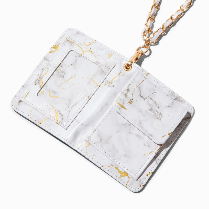White Marble Wallet with Lanyard