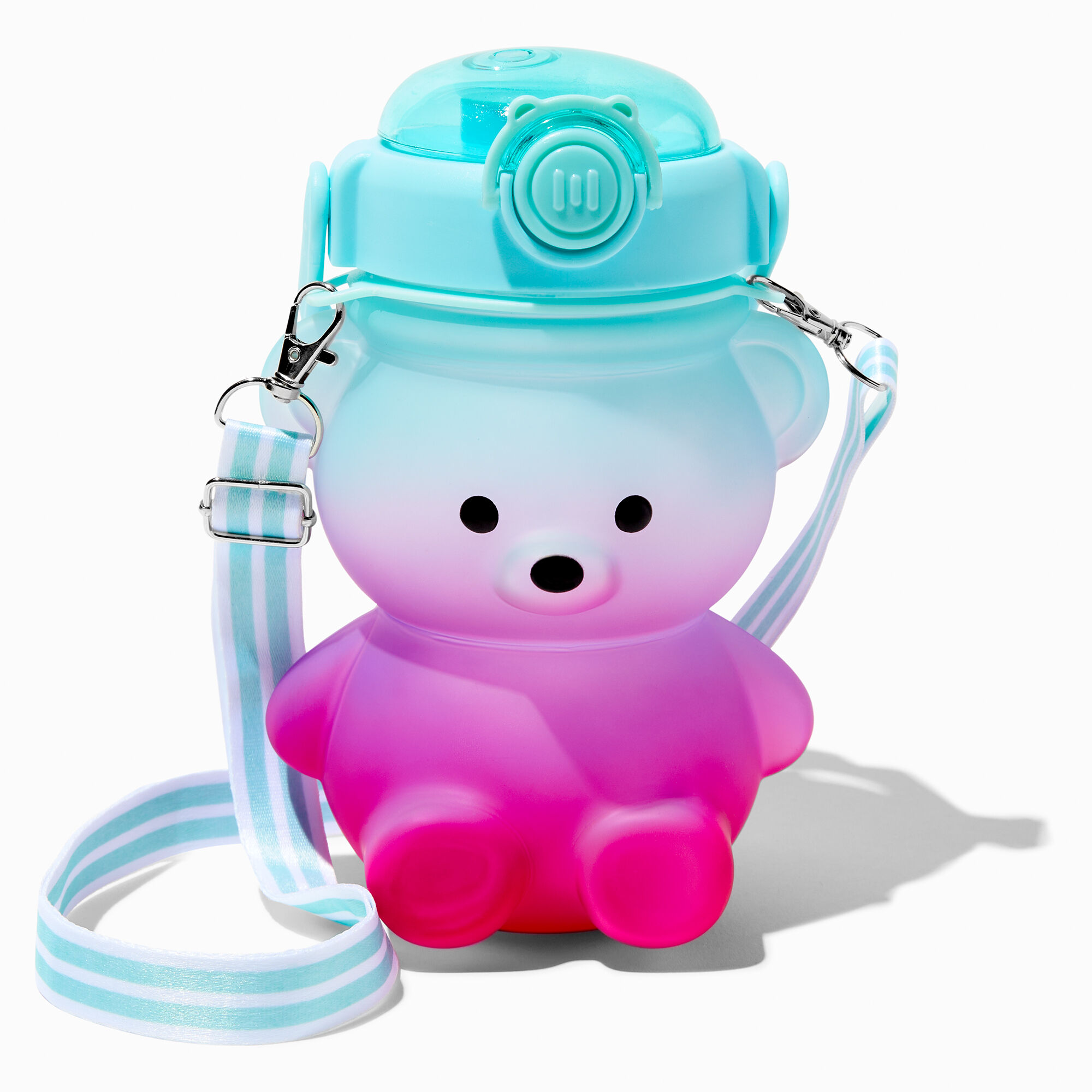 View Claires Pink Gummy Bear Crossbody Water Bottle Blue information