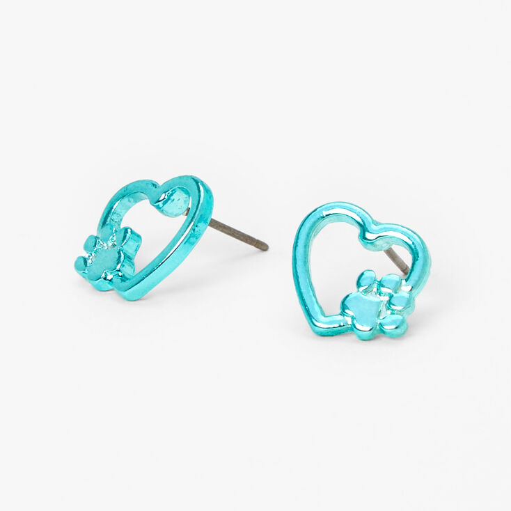 Teal Paw Print Stud Earrings,