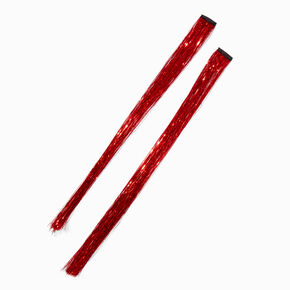 Red Tinsel Faux Hair Clip In Extensions - 2 Pack,