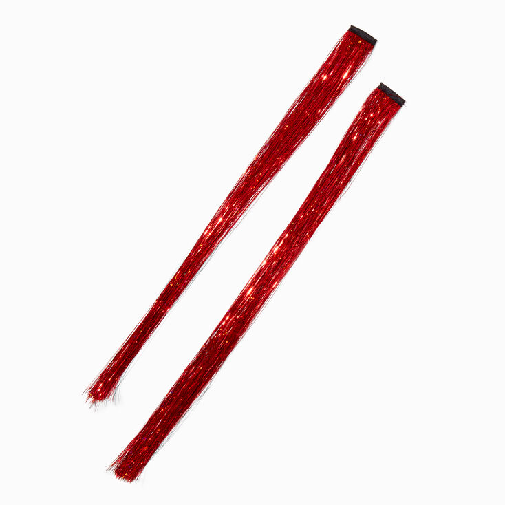 Red Tinsel Faux Hair Clip In Extensions - 2 Pack,