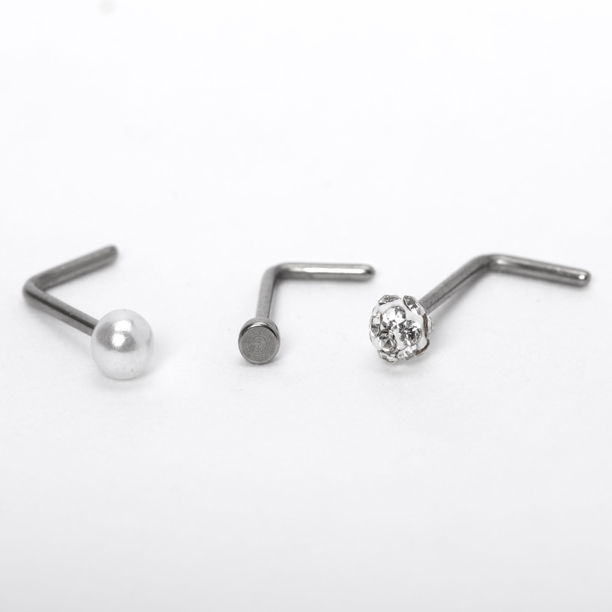 Silver Titanium 20G Pearl Nose Studs - 3 Pack,