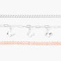 Silver Butterfly Pink Beaded Chain Bracelets &#40;3 Pack&#41;,
