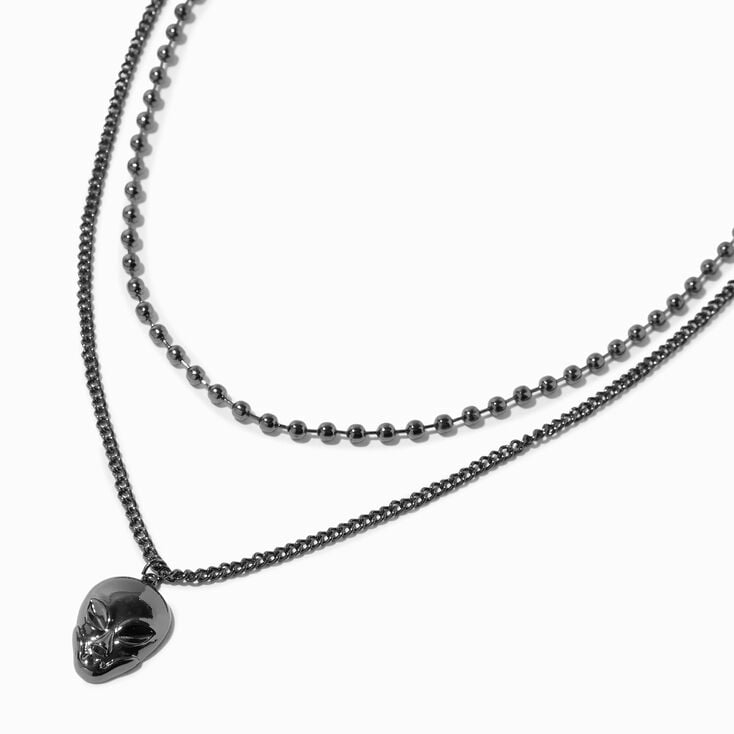 Hematite Multi-Strand Alien Pendant Necklace,