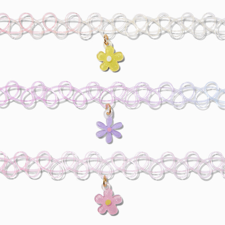 Claire&#39;s Club Bloom Flower Tattoo Choker Necklaces - 3 Pack,