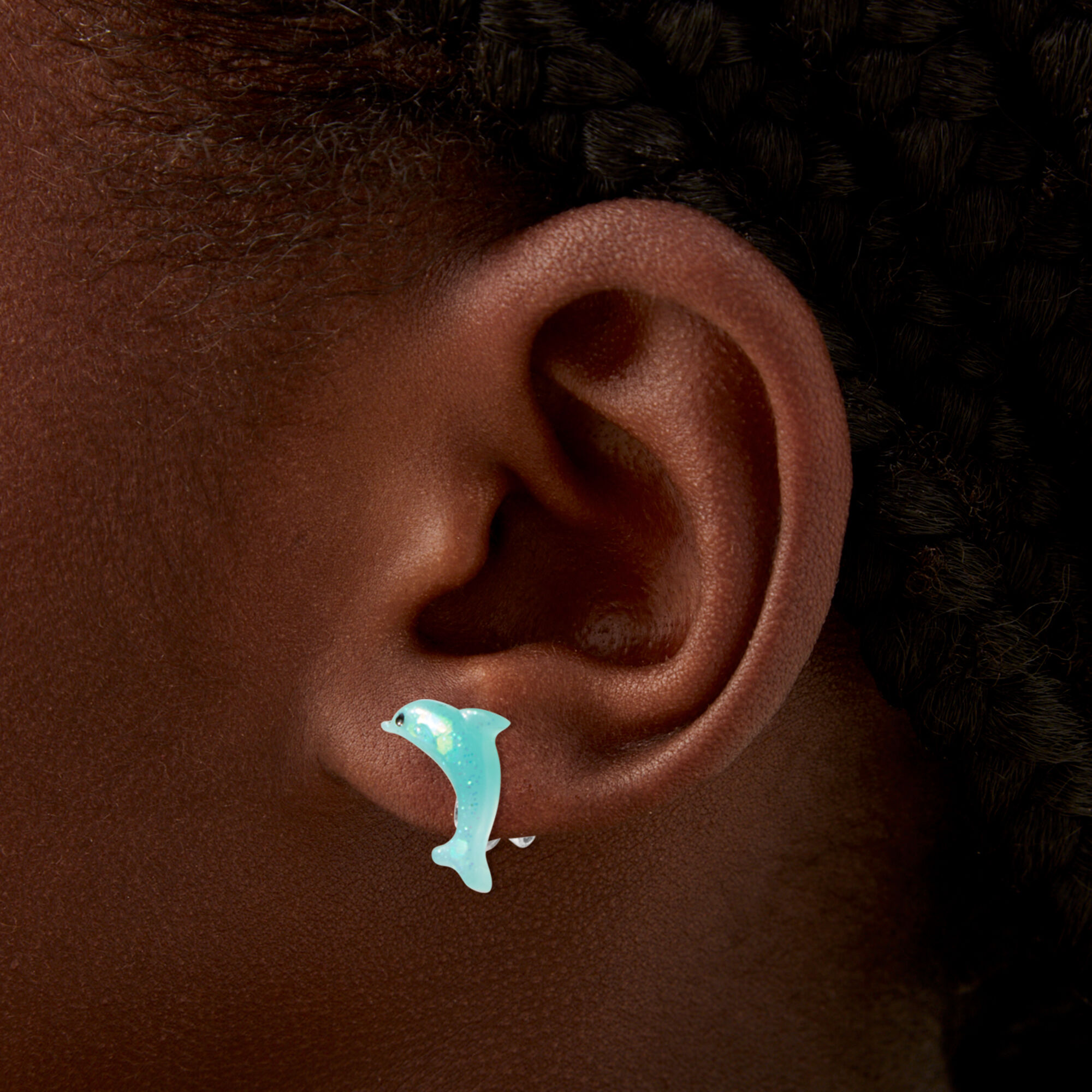 Glitter Dolphin UV Color-Changing Clip-On Stud Earrings,