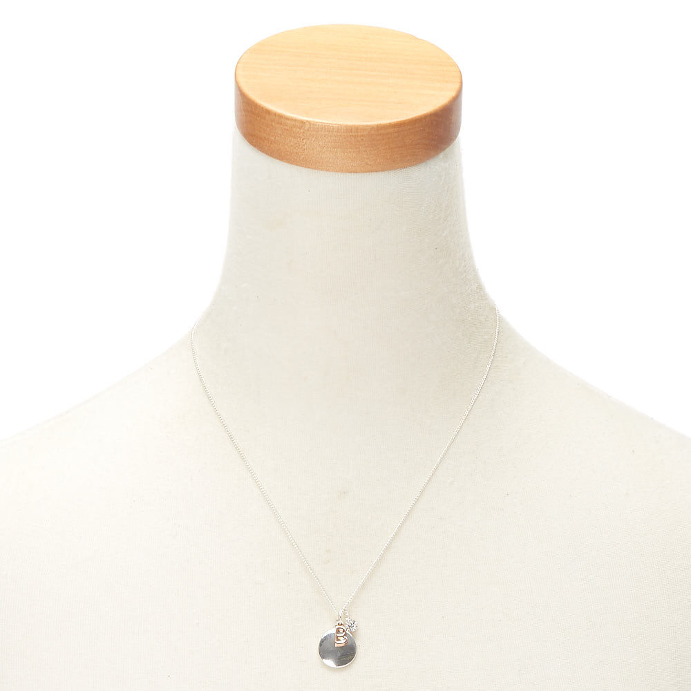 Mixed Metal Initial Charm Pendant Necklace - B,