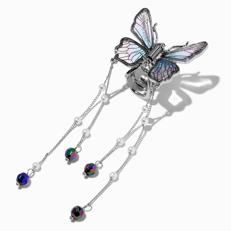 Pince &agrave; cheveux avec pendentif papillon couleur argent&eacute;e,