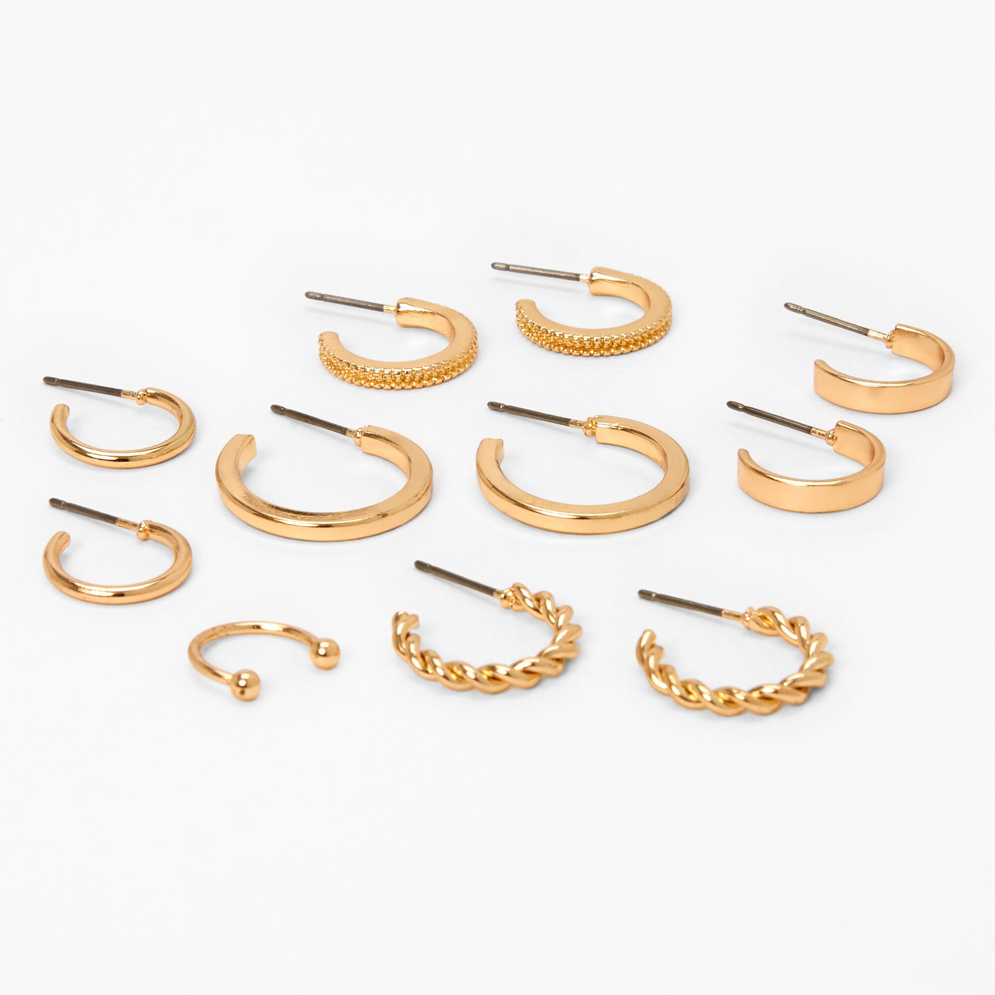 View Claires Mixed Hoop Earrings And Ear Cuff Set 6 Pack Gold information