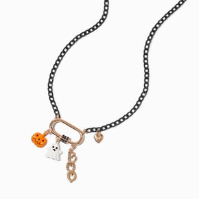 Halloween Icons Gold Bar Charm Necklace,