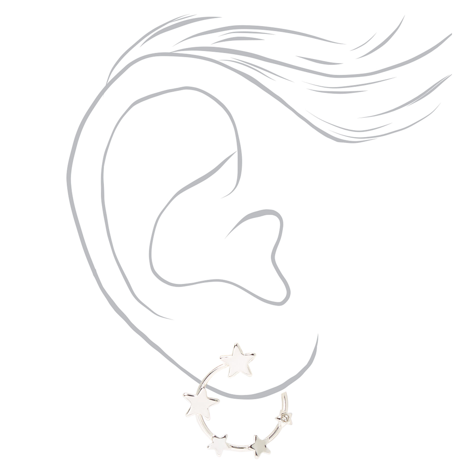Star Studded Silver Hoop Earrings,