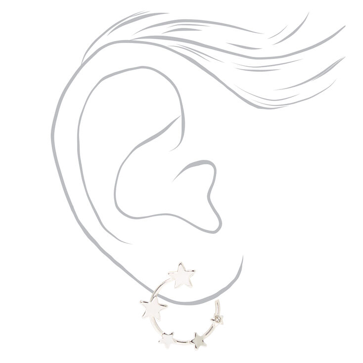 Star Studded Silver Hoop Earrings,