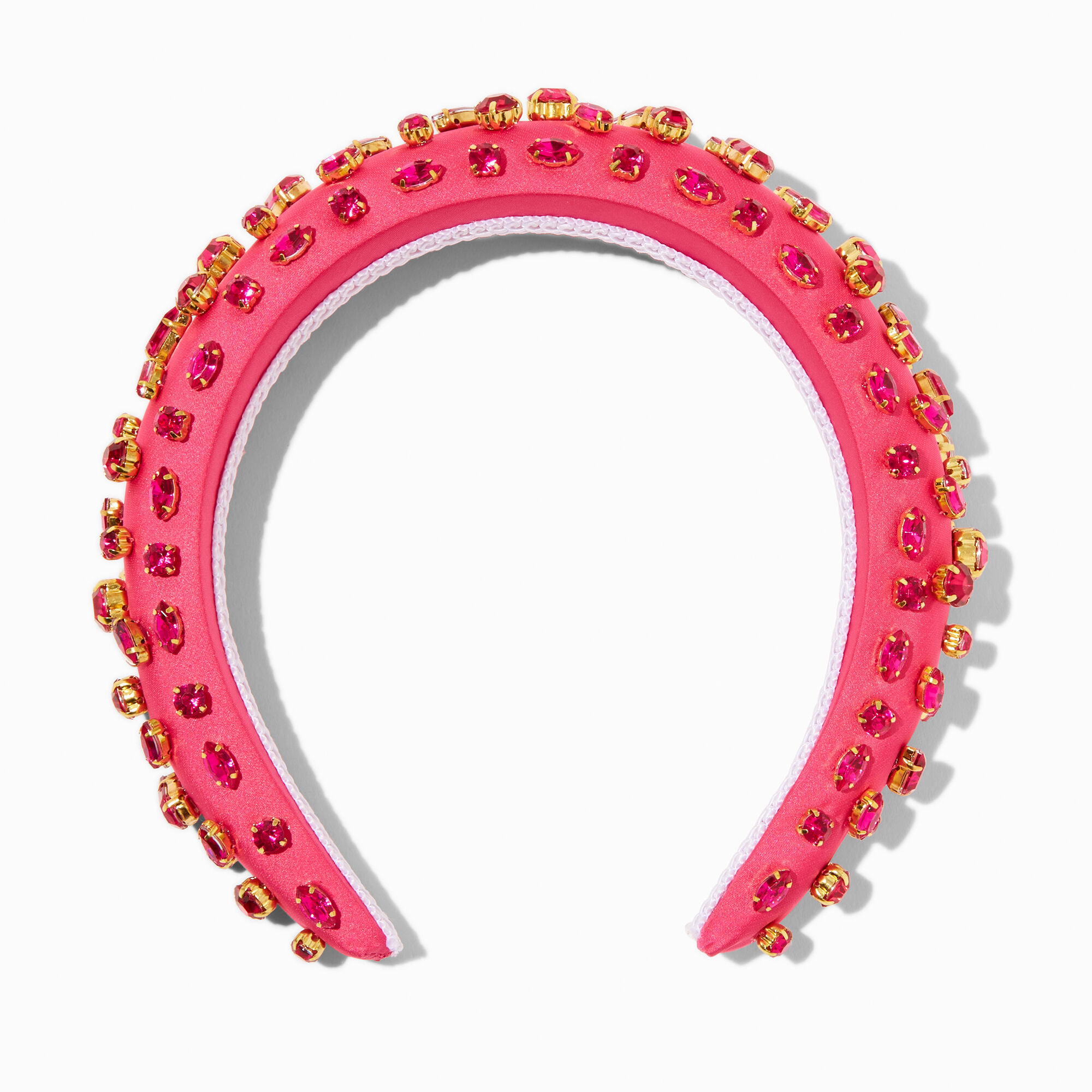 View Claires Gemstone Embellished Puffy Headband Pink information
