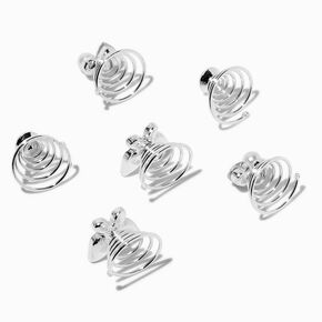 Spirales &agrave; cheveux papillon aux designs vari&eacute;s couleur argent&eacute;e - Lot de 6,