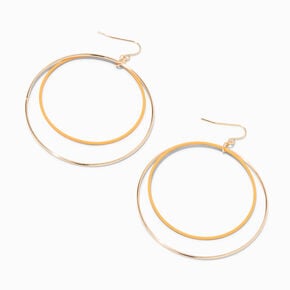 Gold-tone 3&#39;&#39; Orange Enamel Double Ring Hoop Drop Earrings,
