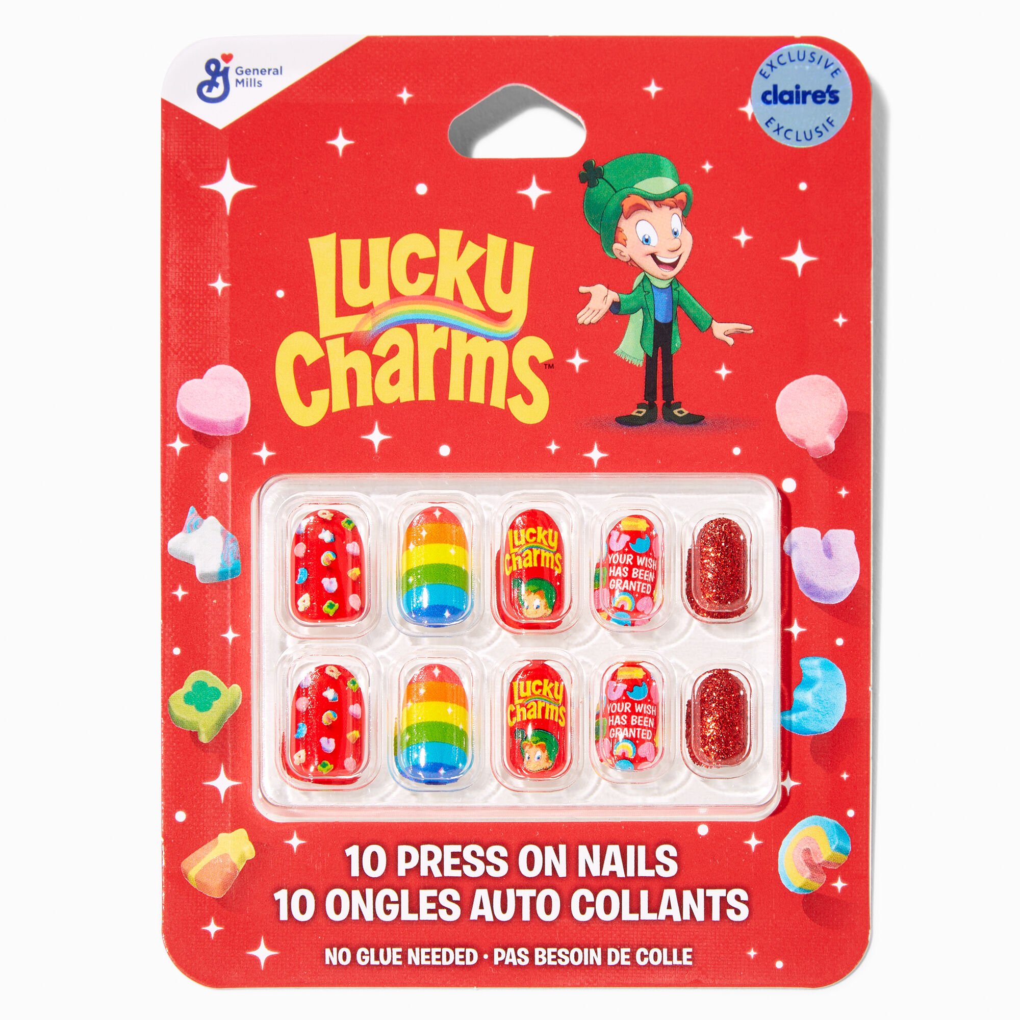 View Lucky Charms Claires Exclusive Stiletto Vegan Press On Faux Nail Set 10 Pack information