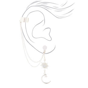 Silver Celestial Ear Cuff Connector Chain Earrings,