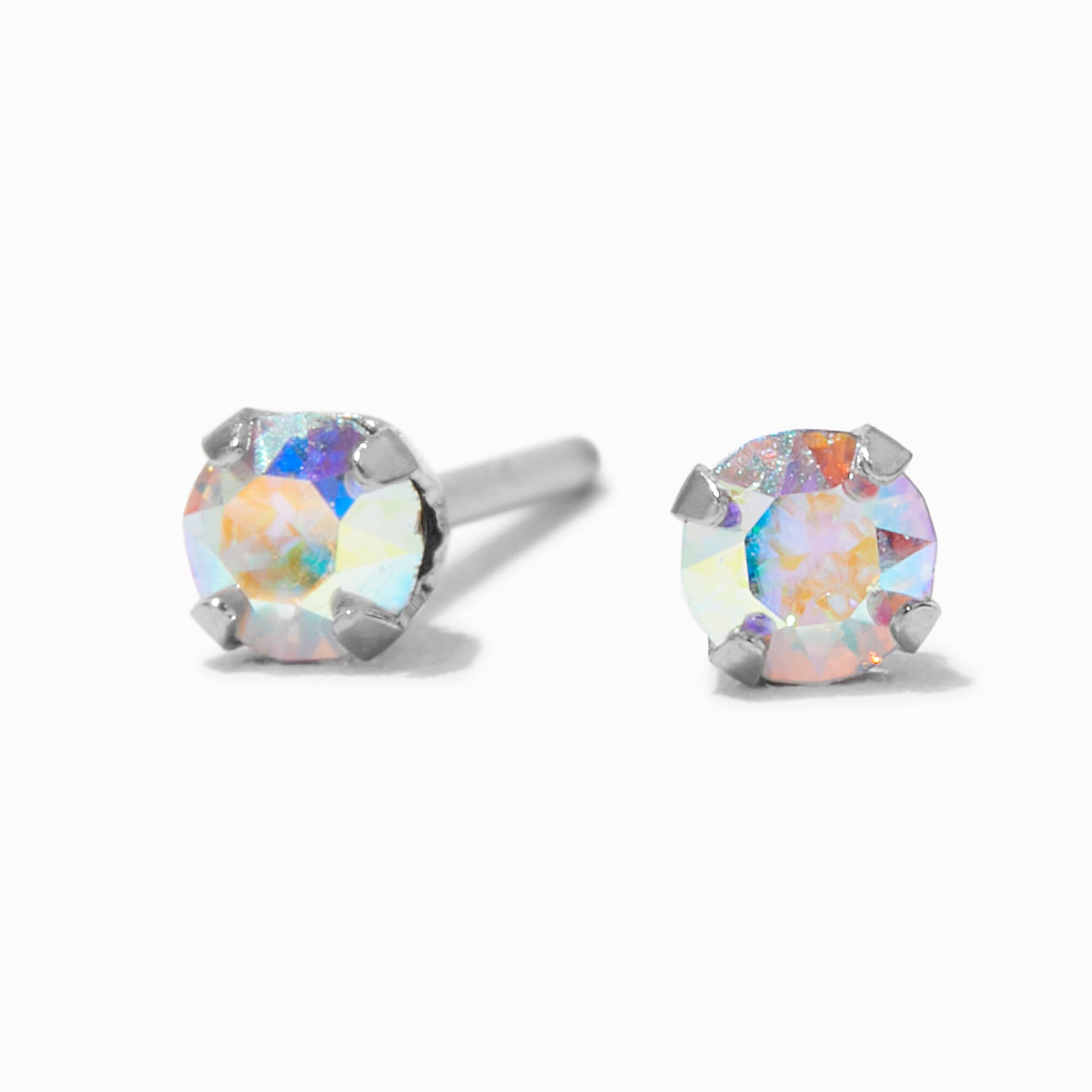 Stainless Steel 3mm Iridescent AB Crystal Studs Ear Piercing Kit with Ear Care Solution,