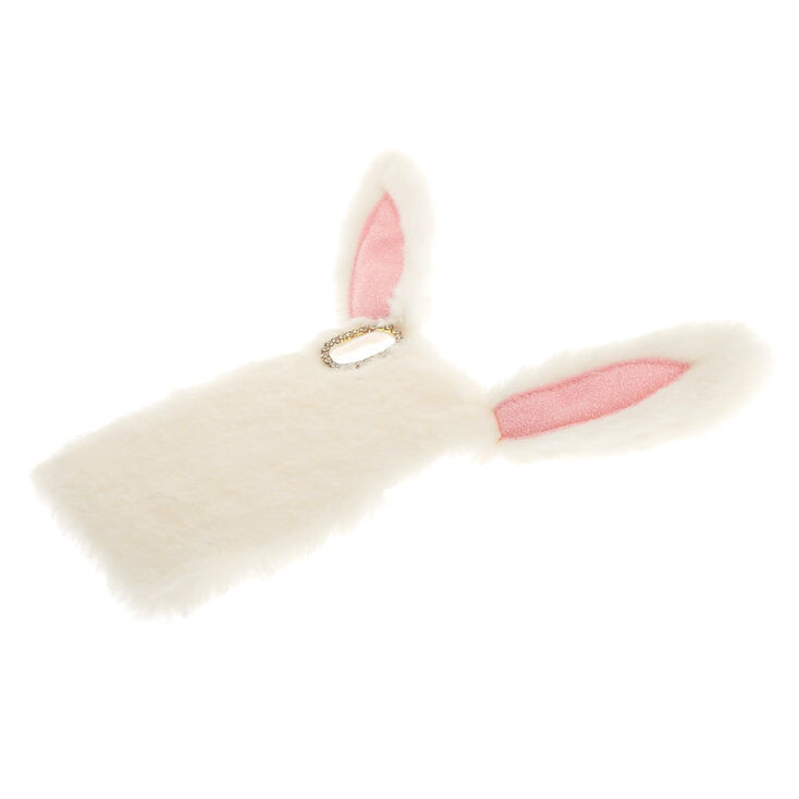 Coque de portable lapin en fausse fourrure blanche,