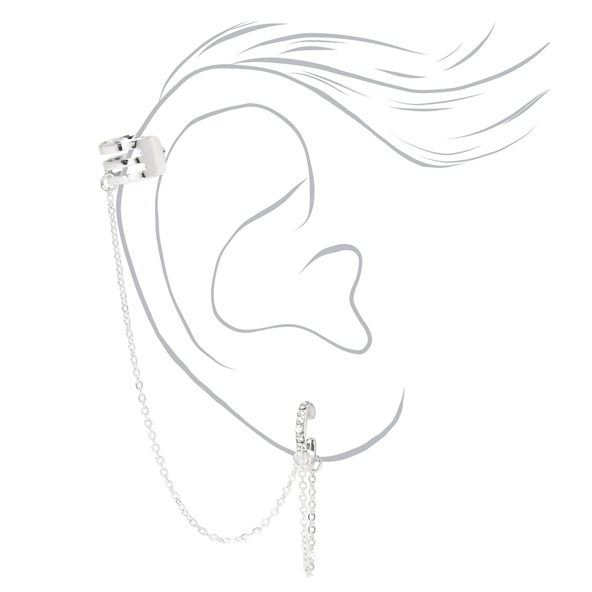 Silver Mini Hoop Ear Connector Stud Earrings,