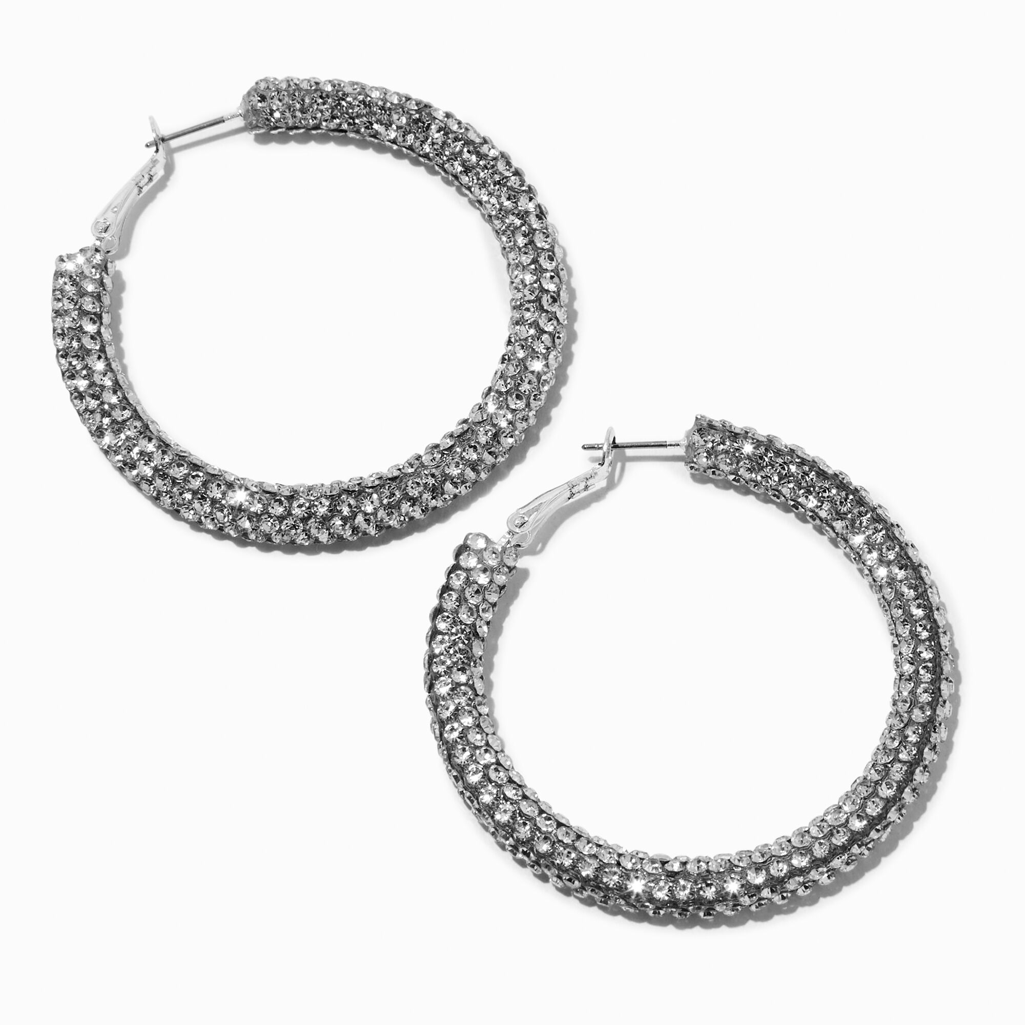 View Claires Clear Crystal 50MM Hoop Earrings Silver information