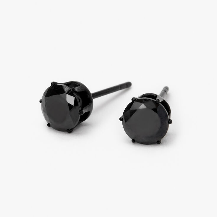 Black Titanium Cubic Zirconia Round Stud Earrings - 6MM,