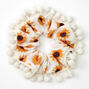 Pom Pom Trim Sunflower Hair Scrunchie - White,