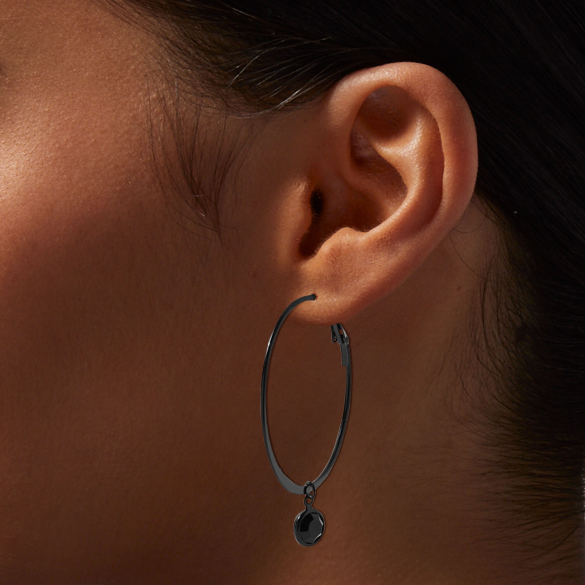 Black Dangle 60MM Hoop Earrings