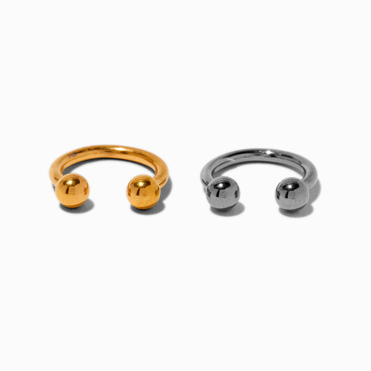 Mixed Metal Titanium 16G Horseshoe Labret Lip Rings - 2 Pack,
