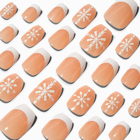 Snowflake French Tip Coffin Press On Vegan Faux Nail Set - 24 Pack,