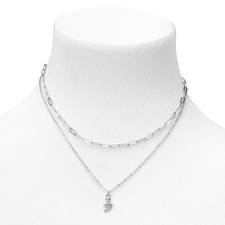 Collier &agrave; pendentif multi-rangs serpent couleur argent&eacute;e,