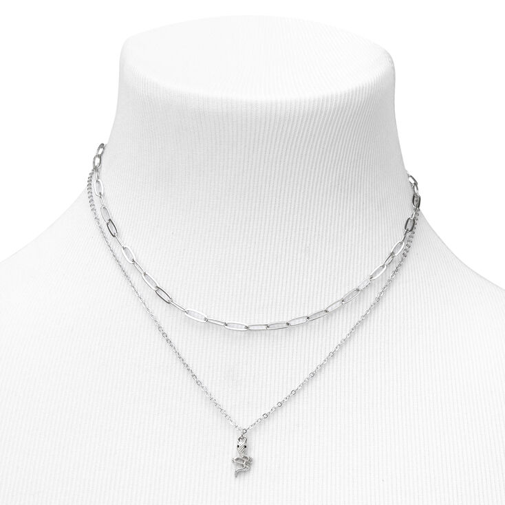 Silver Snake Multi Strand Pendant Necklace,