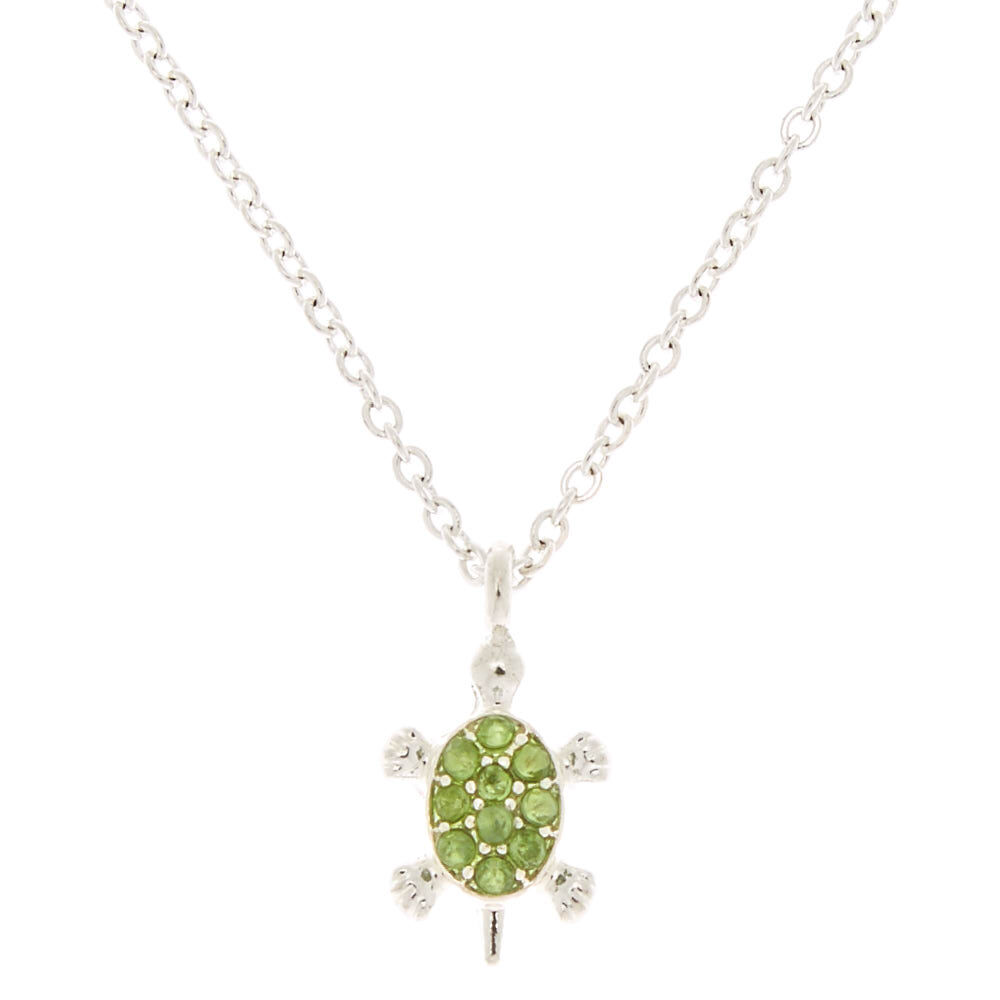 Mini Turtle Pendant Necklace - Green,