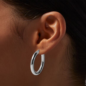 Silver-tone Stainless Steel 4MM Huggie Hoop Earrings,