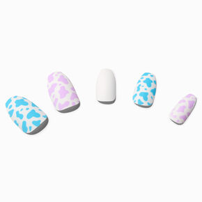 Pink &amp; Blue Cow Spots Coffin Vegan Faux Nail Set - 24 Pack,