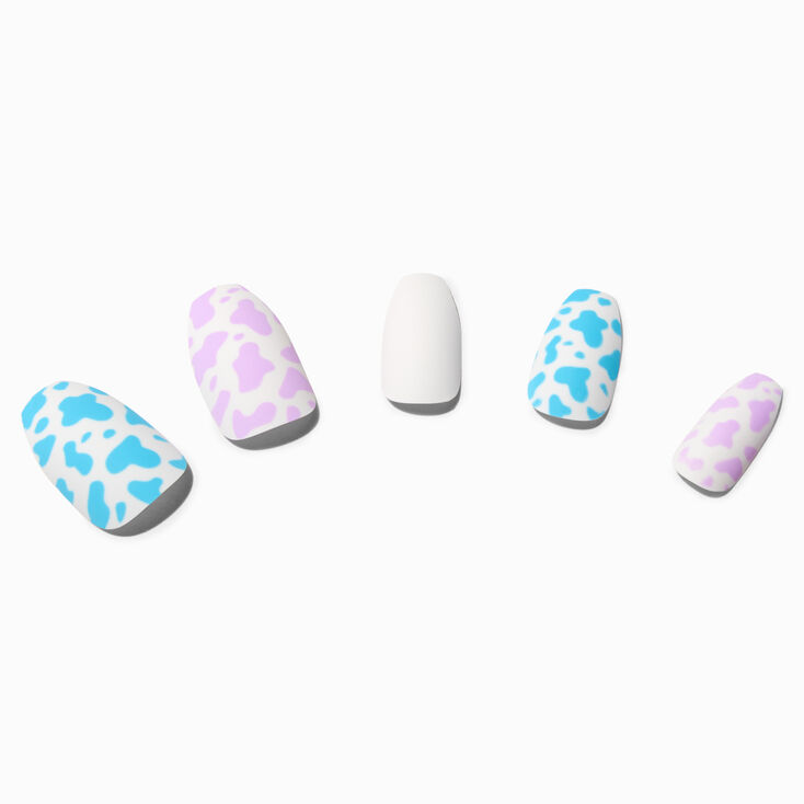 Pink & Blue Cow Spots Coffin Vegan Faux Nail Set - 24 Pack | Claire's US