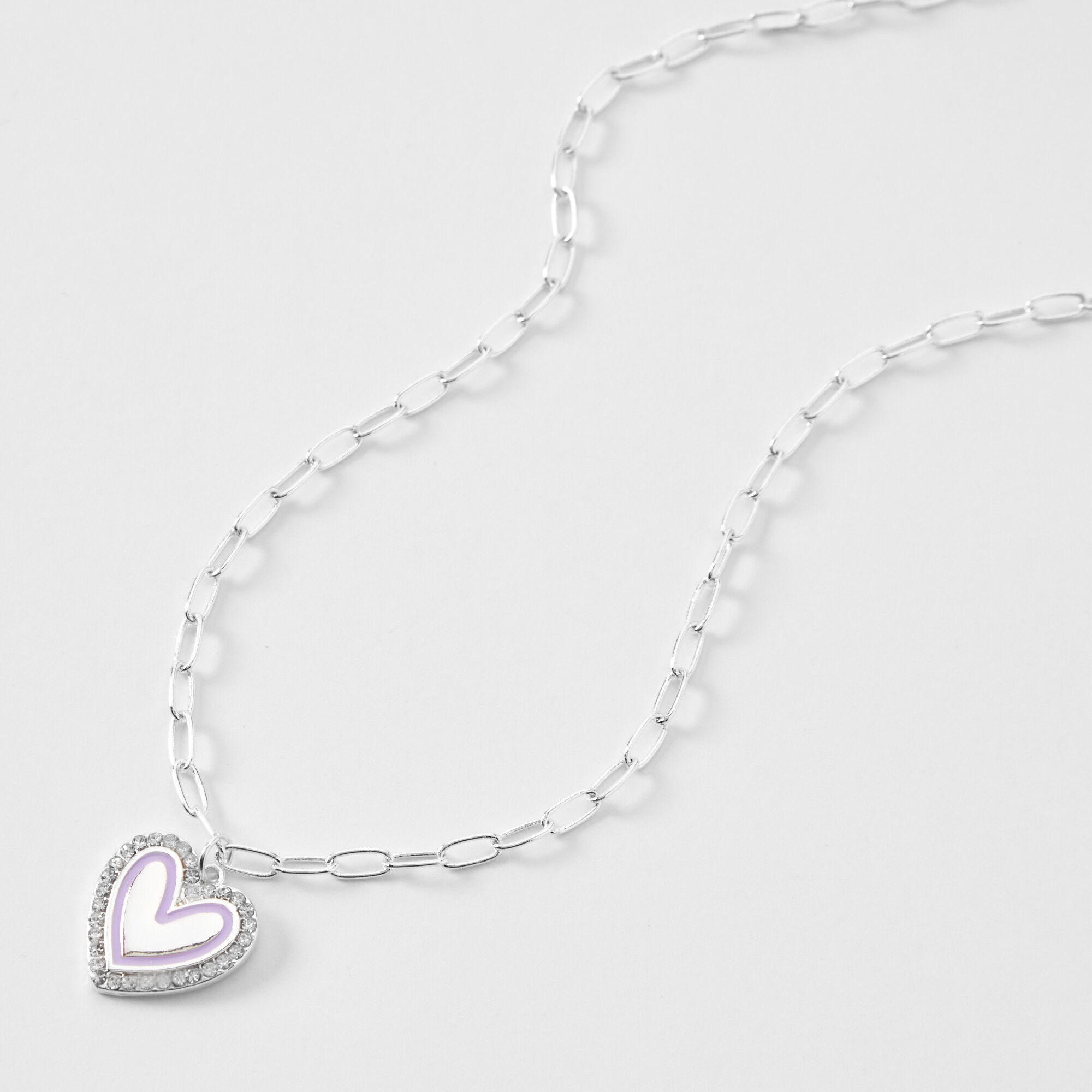 Purple & Silver Rhinestone Heart 16" Pendant Necklace,