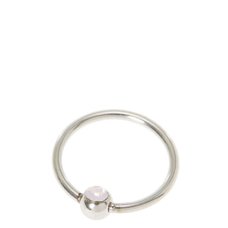 Silver Iridescent Stone Hoop Nose Ring,