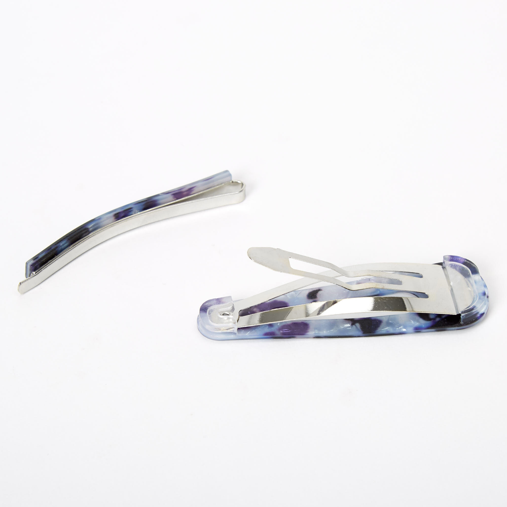 Tortoiseshell Resin Hair Pin & Snap Clip - Blue, 2 Pack,