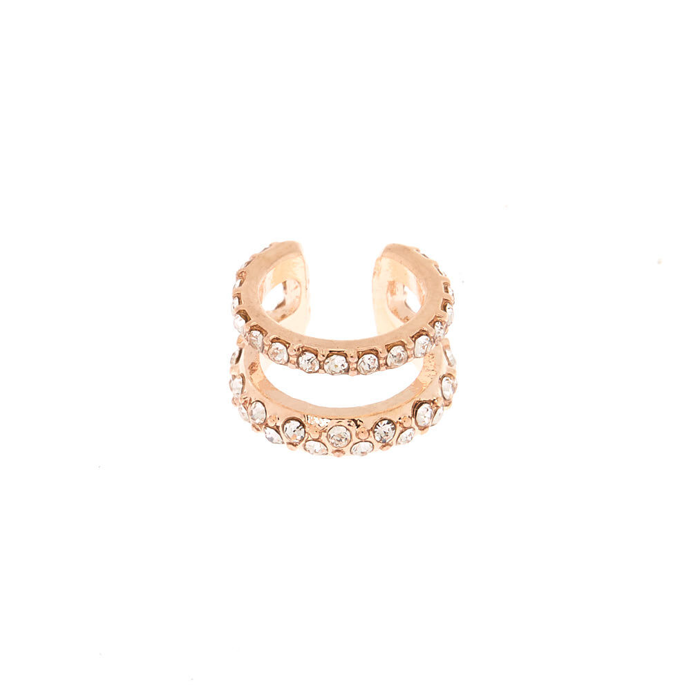 Rose Gold Crystal Double Row Ear Cuff Earring,
