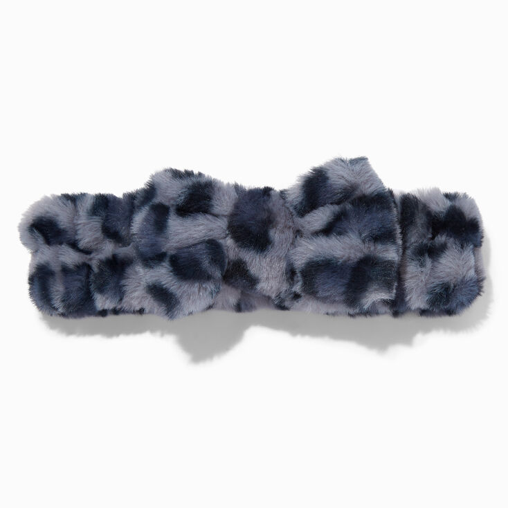 Grey Leopard Furry Makeup Bow Headwrap,