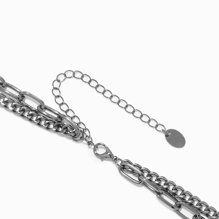 Hematite Curb &amp; Paperclip Chain Multi-Strand Necklace,
